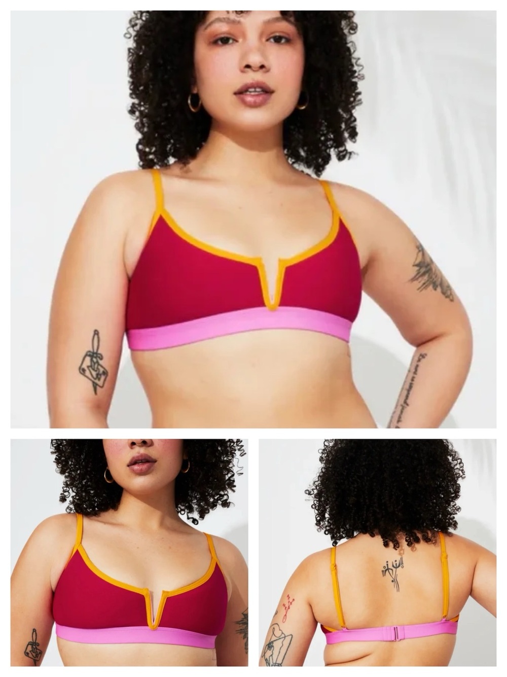 Pepper Swim V-Wire Bikini Top NWT Hibiscus Pink Red Orange Colorblock XS X-Small